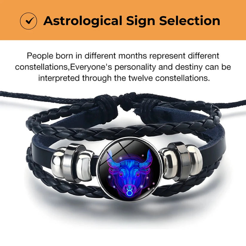 🔥Zodiac Constellation Guardian Black Leather Bracelet Adjustable 🔥